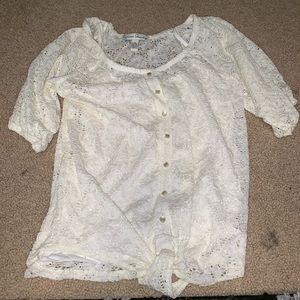 Ivory lace flowery dress shirt
